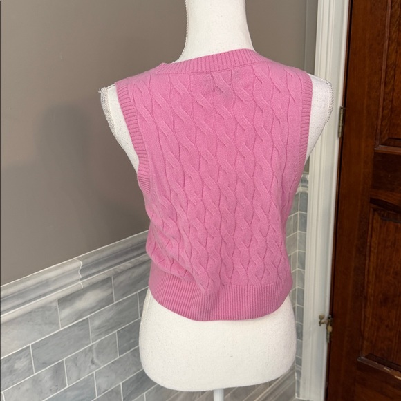 J. Crew Pink V-Neck Cashmere Cable Knit Sweater Vest - Picture 3 of 4